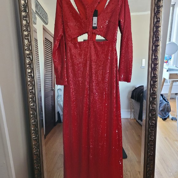 BCBG Red Sequins Dress, Size 6. - Picture 2 of 4